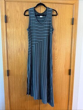 CAbi Sleeveless Gray and Blue Striped Midi tank Dress